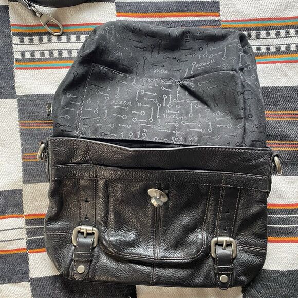 Y2K Fossil Black Leather Maddox Top Handle Crossbody Satchel Purse Handbag. - Picture 11 of 16